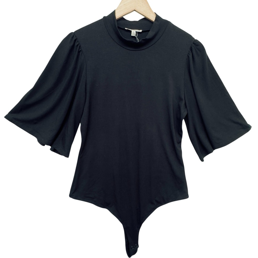 Little Black‎ Bodysuit LBB Womens L Mock Neck Bell Sleeve Thong Capsule
